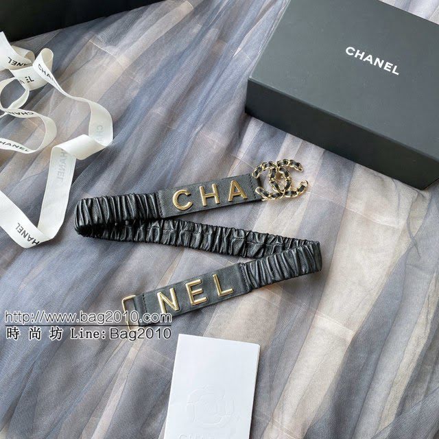Chanel女士皮帶 香奈兒cc經典logo扣精品彈力扣腰帶  jjp1155